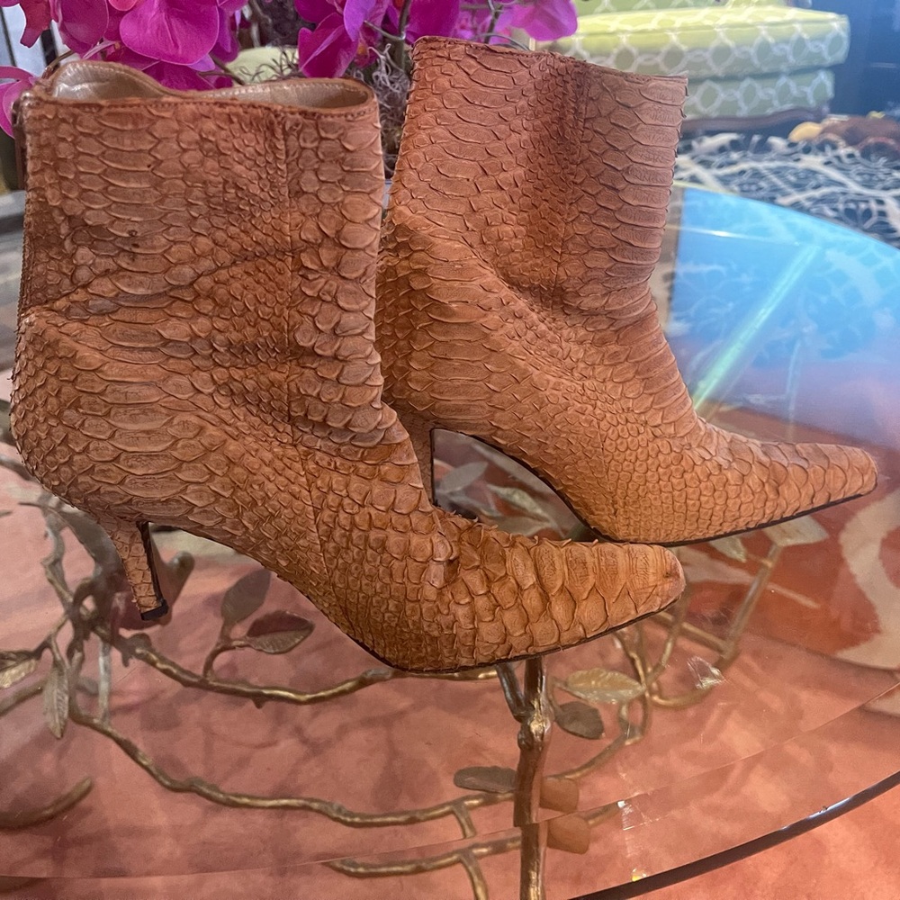 Elegant Brown Authentic Snakeskin Women's Ankle Boots